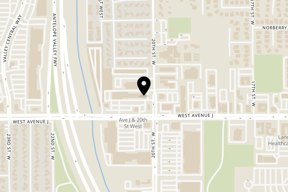 Map showing the location of Great Wall Restaurant on 2001 W Ave J in Lancaster